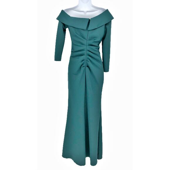 XSCAPE Women's Darla One Shoulder Scuba Crepe Dress 4 Green Long Sleeve NWOT - Picture 8 of 13